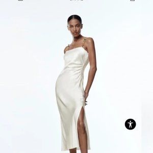 Zara white satin dress with beaded straps